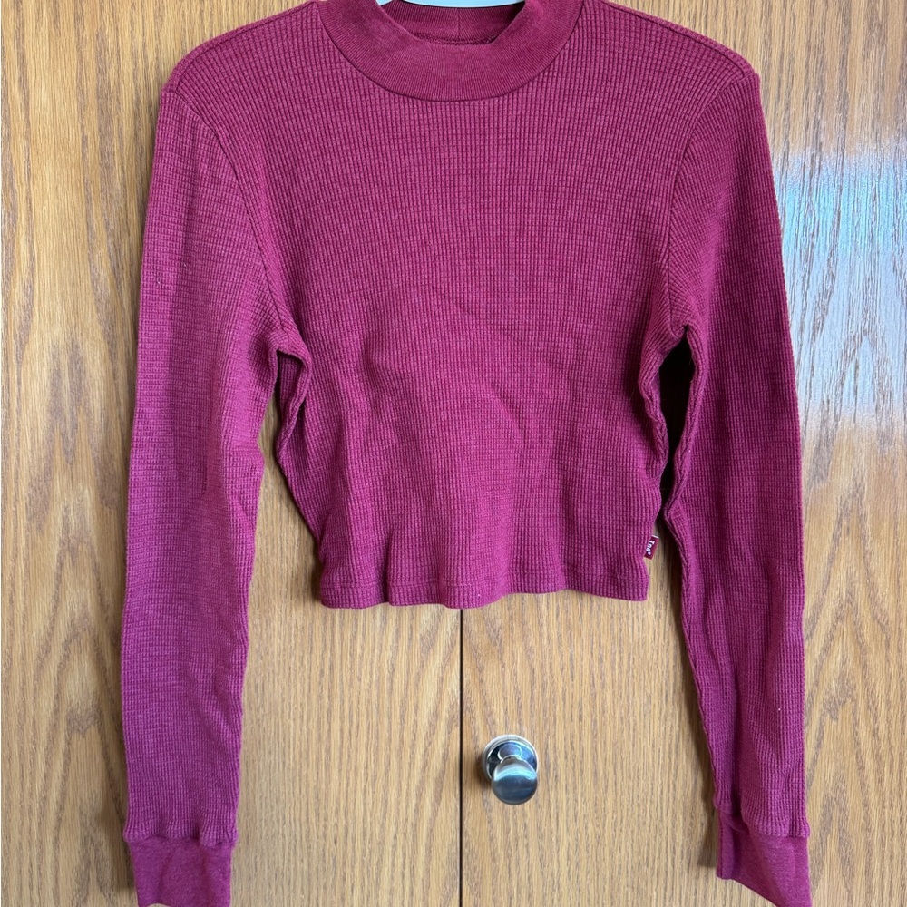 Women's Ribbed Long Sleeve Top Cropped- red